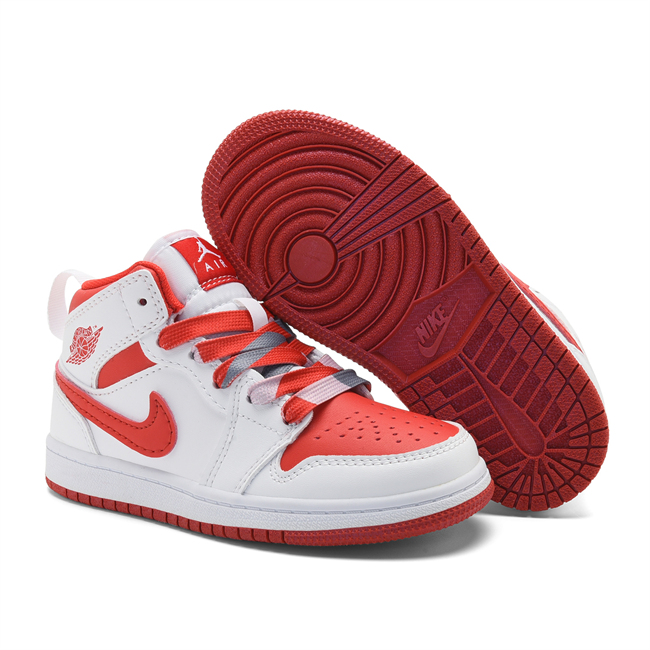 Youth Running Weapon Air Jordan 1 White/Red Shoes 0187